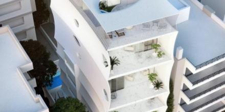 sky exterior view of luxurious apartment complex white color