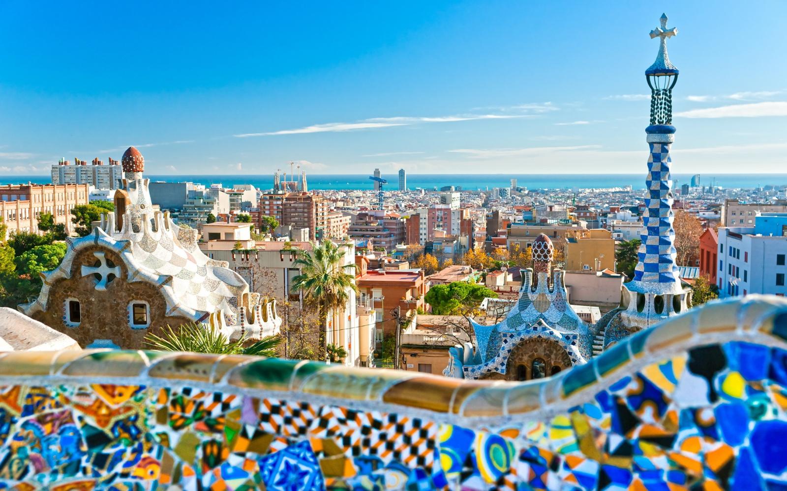 colorful buildings in Barcelona Spain with sky